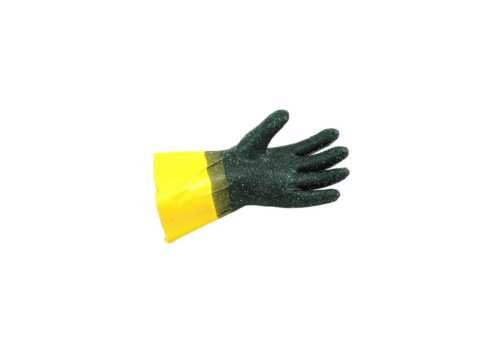 Kjemikalie hanske, sort med gul mansjett. Glatt eller ru grep. 30 cm