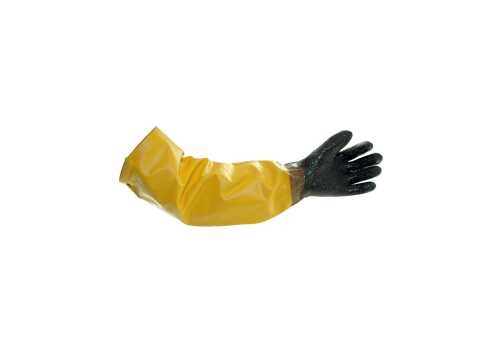 Kjemikalie hanske, sort med gul oljearm. Glatt eller ru grep. 67 cm